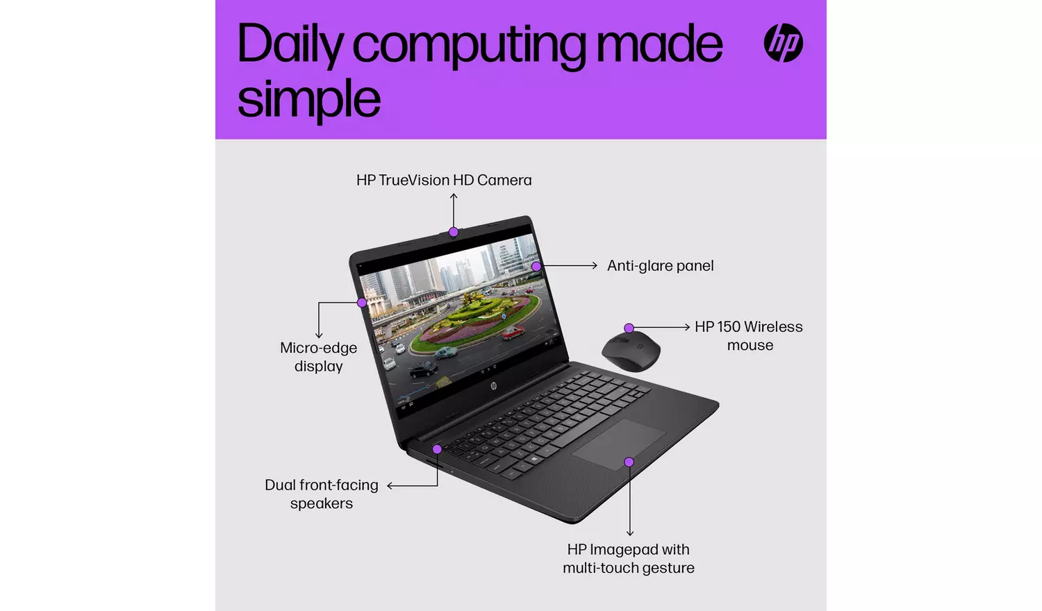 HP 14s-dq0011na 14in Pentium 4GB 128GB Laptop Bundle