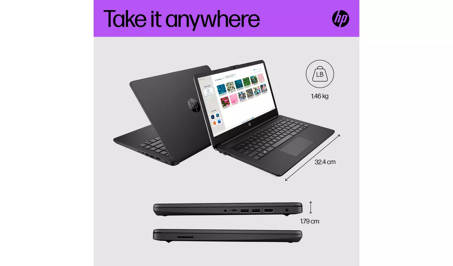 HP 14s-dq0011na 14in Pentium 4GB 128GB Laptop Bundle