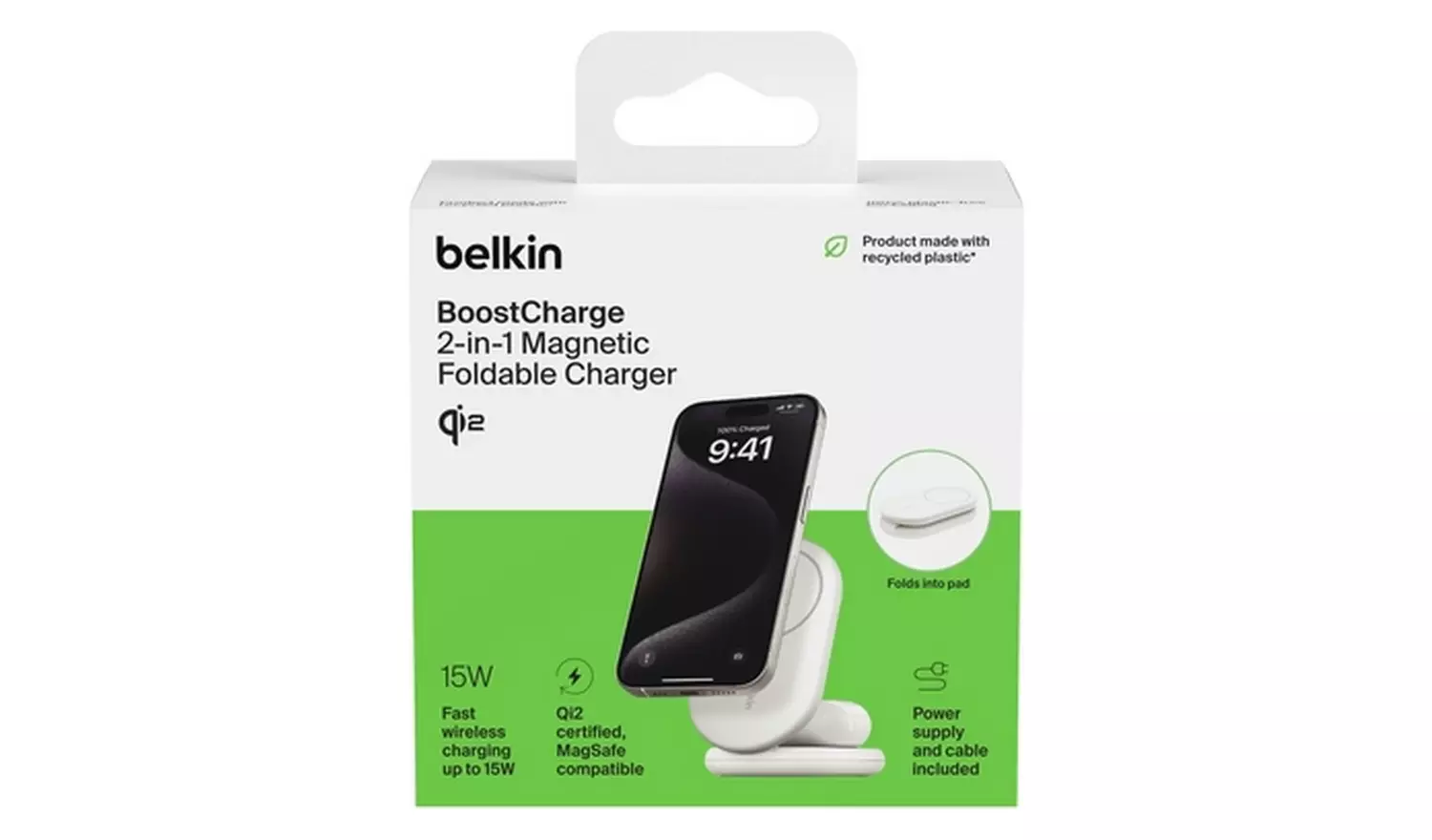 Belkin 2 in 1 MagSafe Compatible Wireless Charger Qi2- White