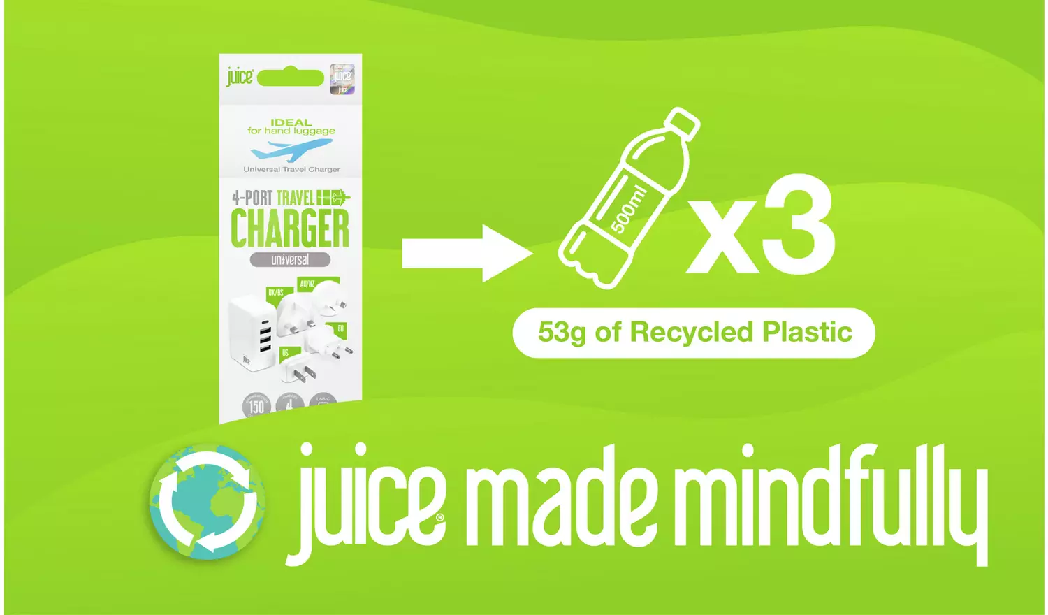 Juice USB-A and USB-C Travel Universal Charger - White