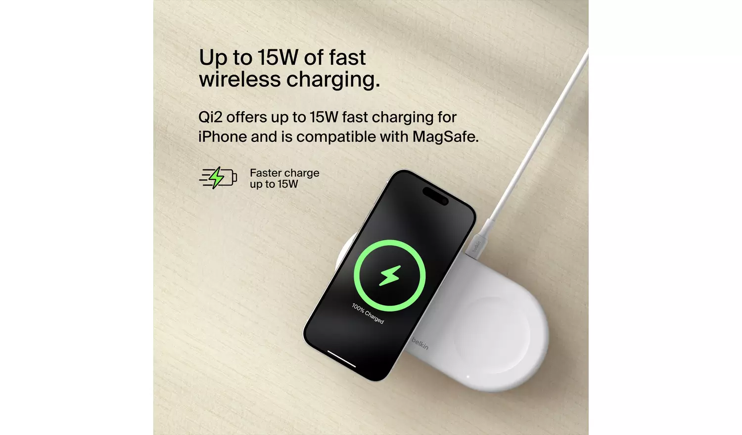 Belkin 2 in 1 MagSafe Compatible Wireless Charger 15W White