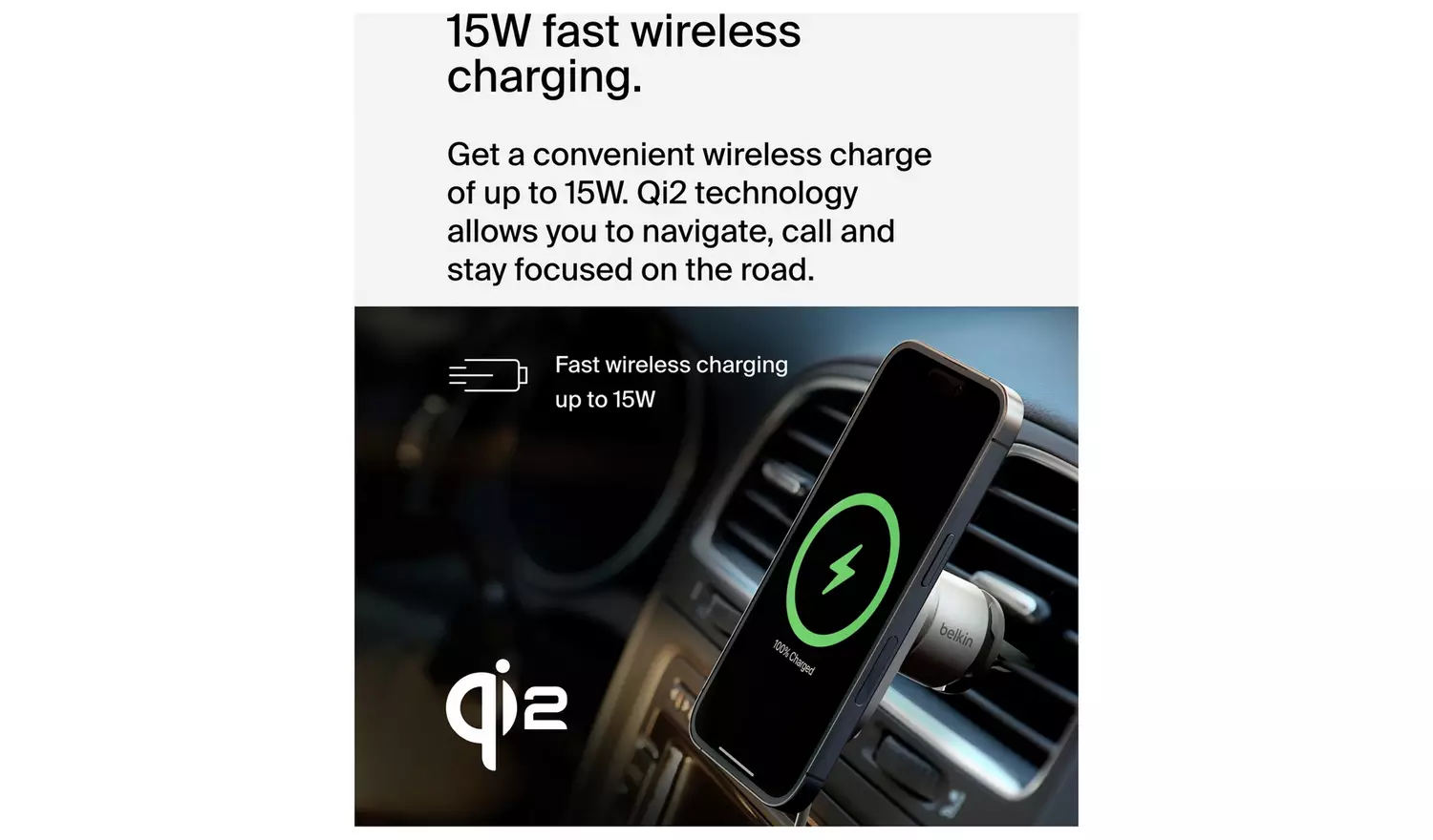 Belkin MagSafe Compatible 15W Wireless Car Charger Mount Qi2