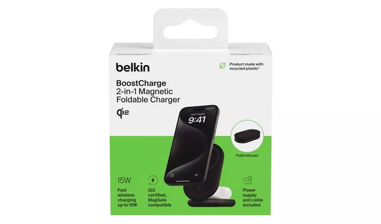Belkin 2 in 1 MagSafe Compatible Wireless Charger Qi2- Black