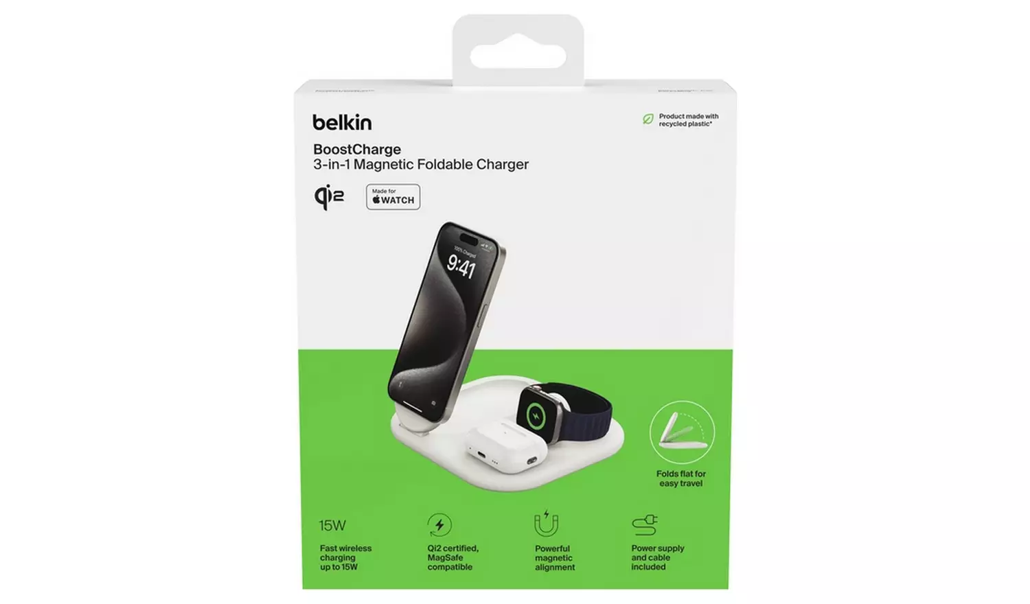 Belkin 3 in 1 MagSafe Compatible Wireless Charger Qi2- White