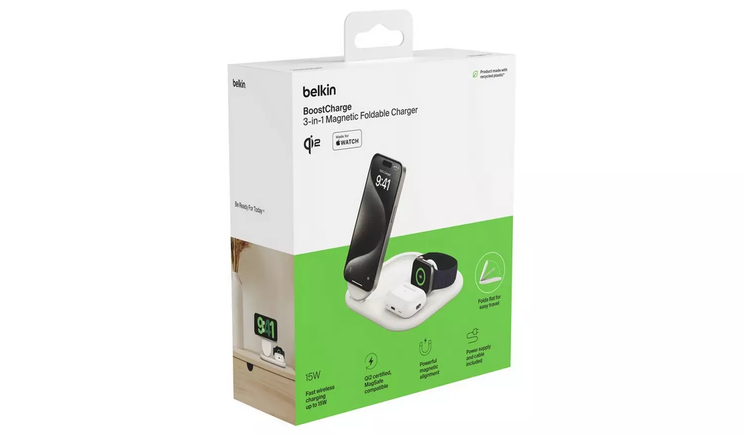 Belkin 3 in 1 MagSafe Compatible Wireless Charger Qi2- White