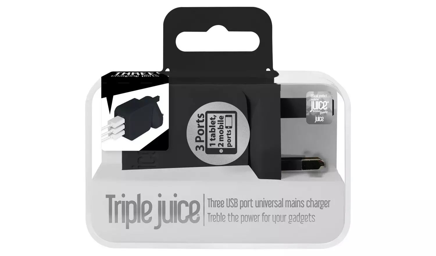 Juice USB 2.0/3.0 Triple Wall Charger - Black