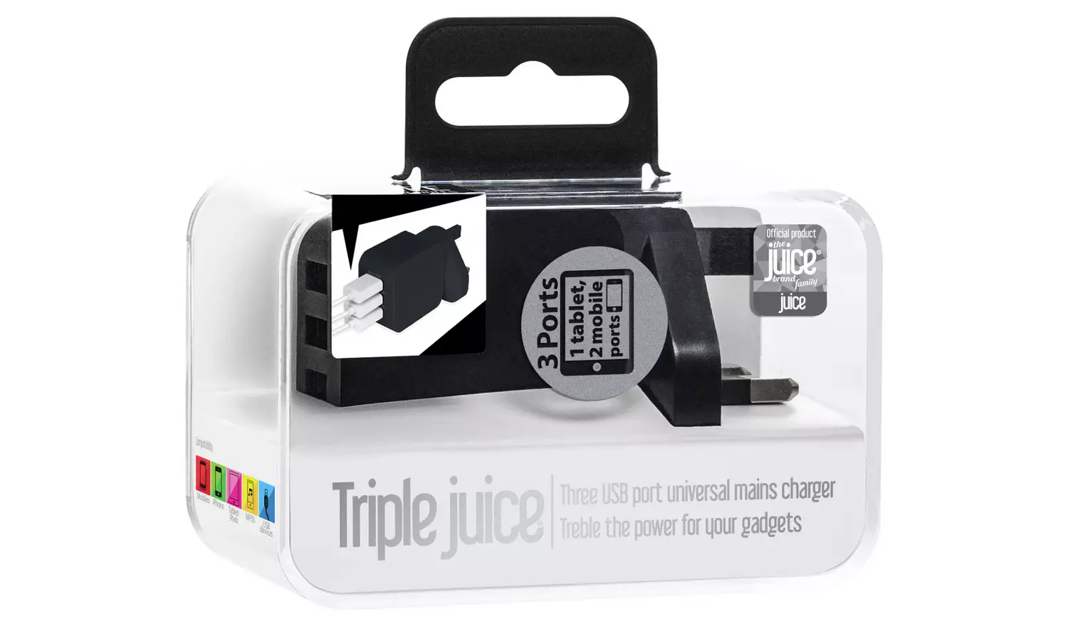 Juice USB 2.0/3.0 Triple Wall Charger - Black