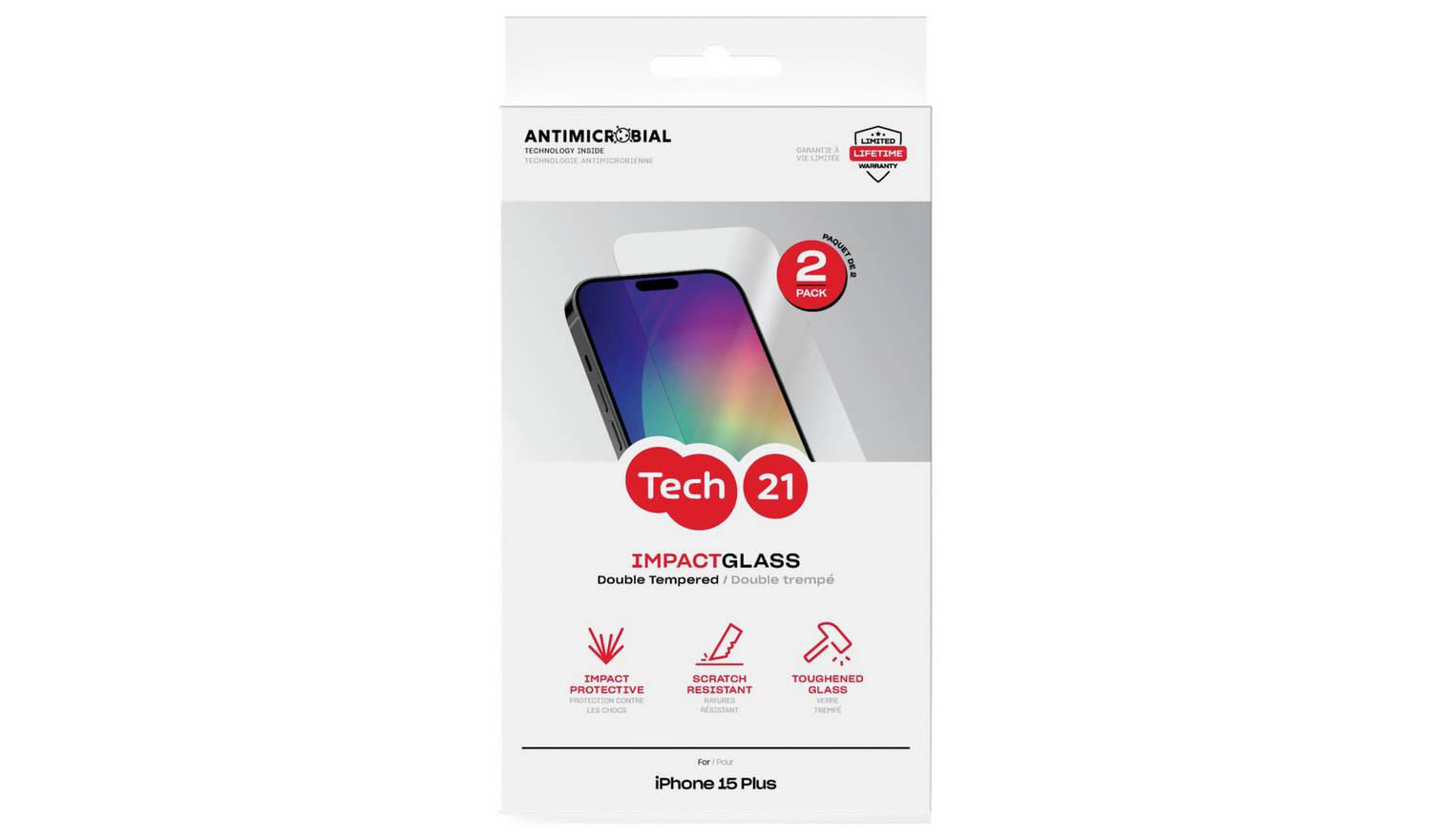 Tech21 iPhone 15 Plus Glass Screen Protector Twinpack