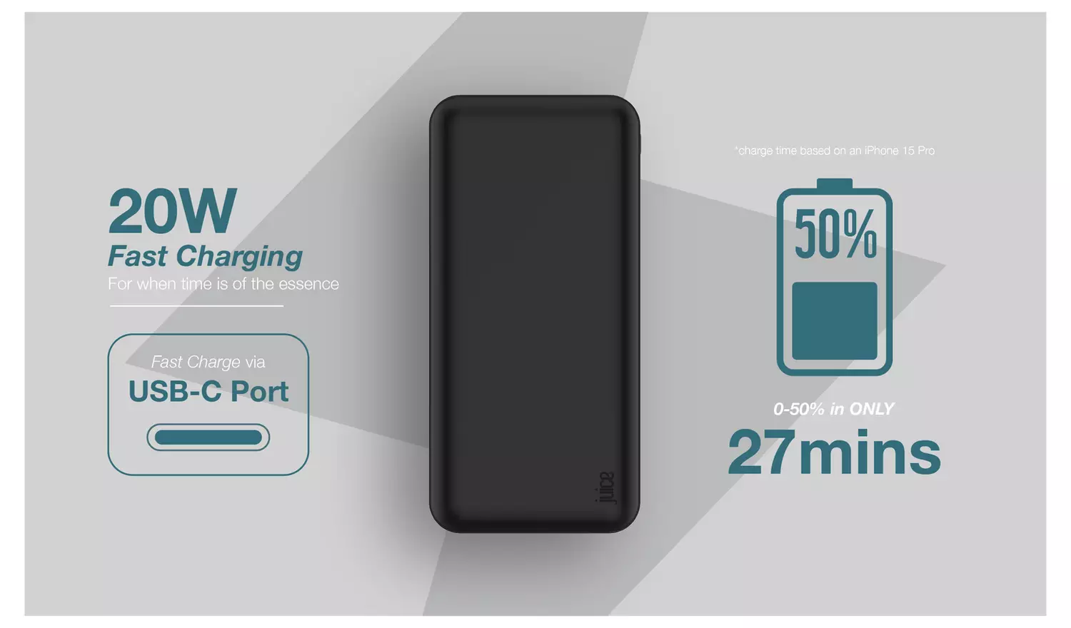 Juice Max 20000mAh Portable Power Bank with 20W PD - Black