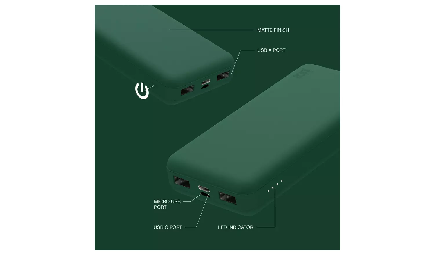 Juice 15000mAh Portable Power Bank - Forest Green