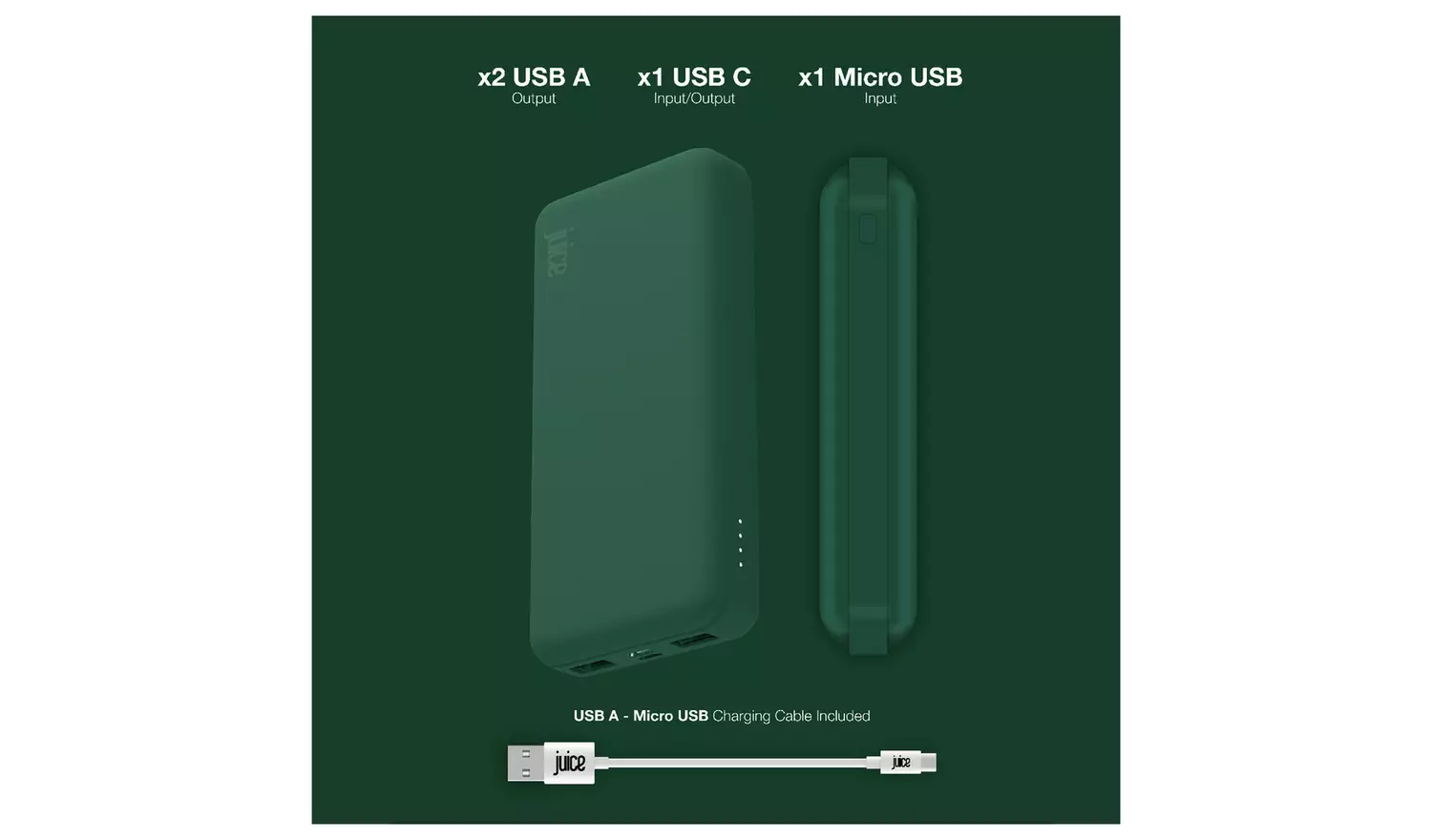 Juice 15000mAh Portable Power Bank - Forest Green
