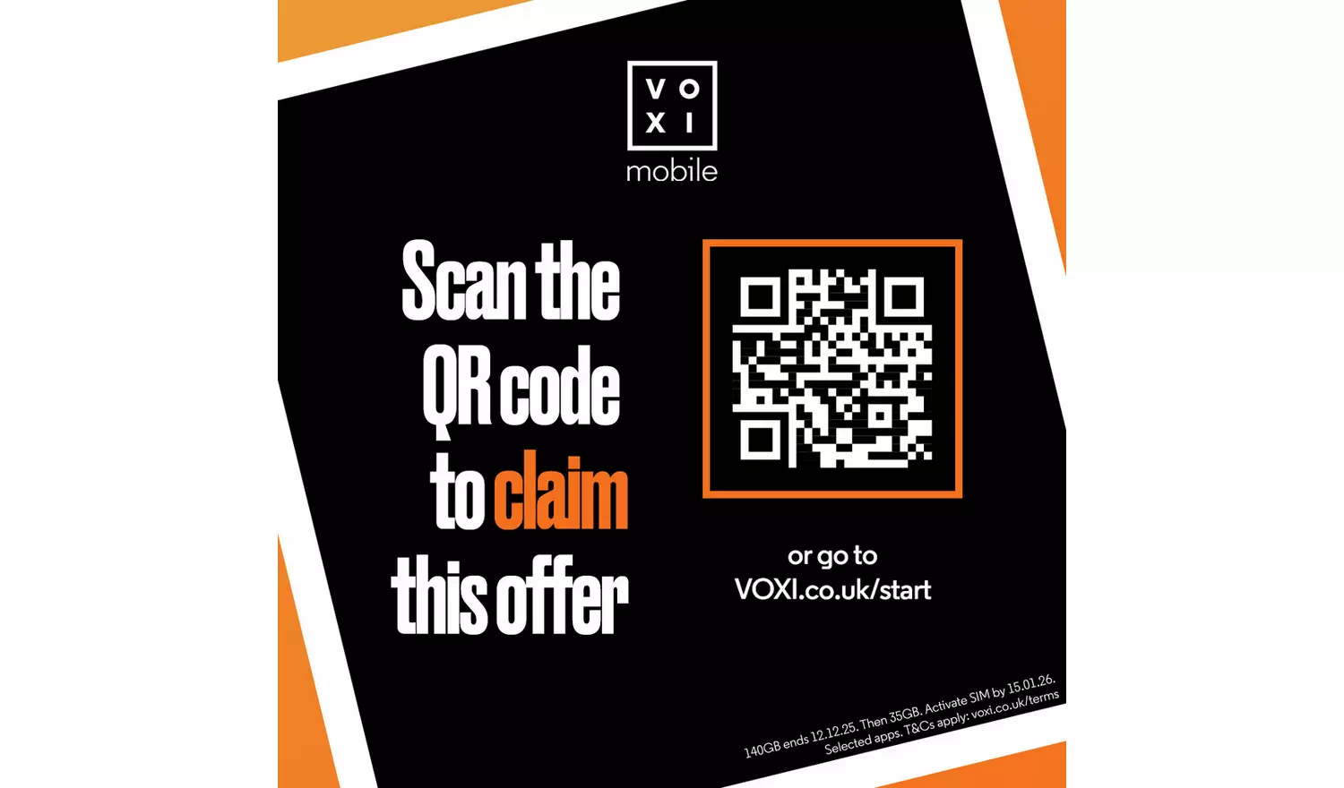 VOXI 140GB 30 Day Pay As You Go SIM Card