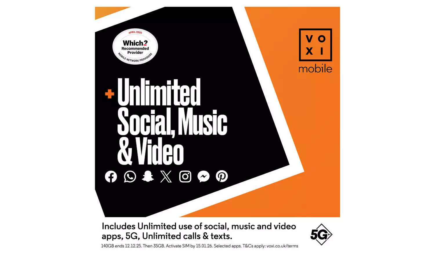 VOXI 140GB 30 Day Pay As You Go SIM Card