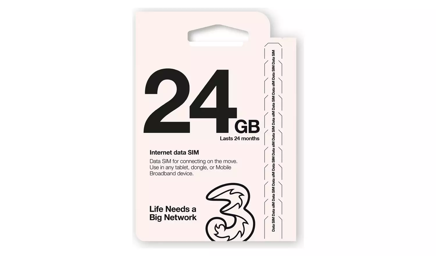 Three 24GB Pay As you Go Data SIM Card