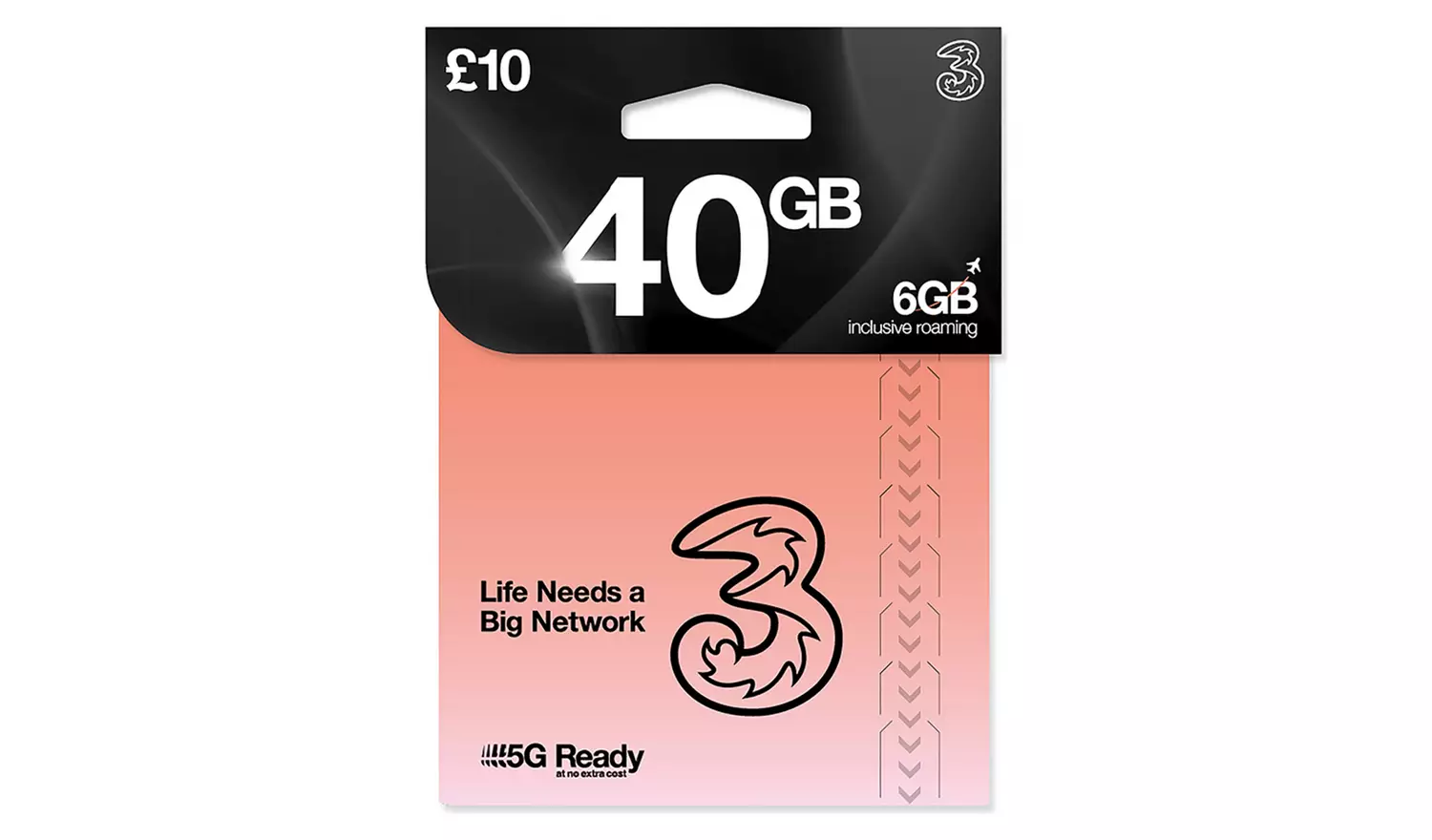 Three 40GB New Pay As You Go SIM Card