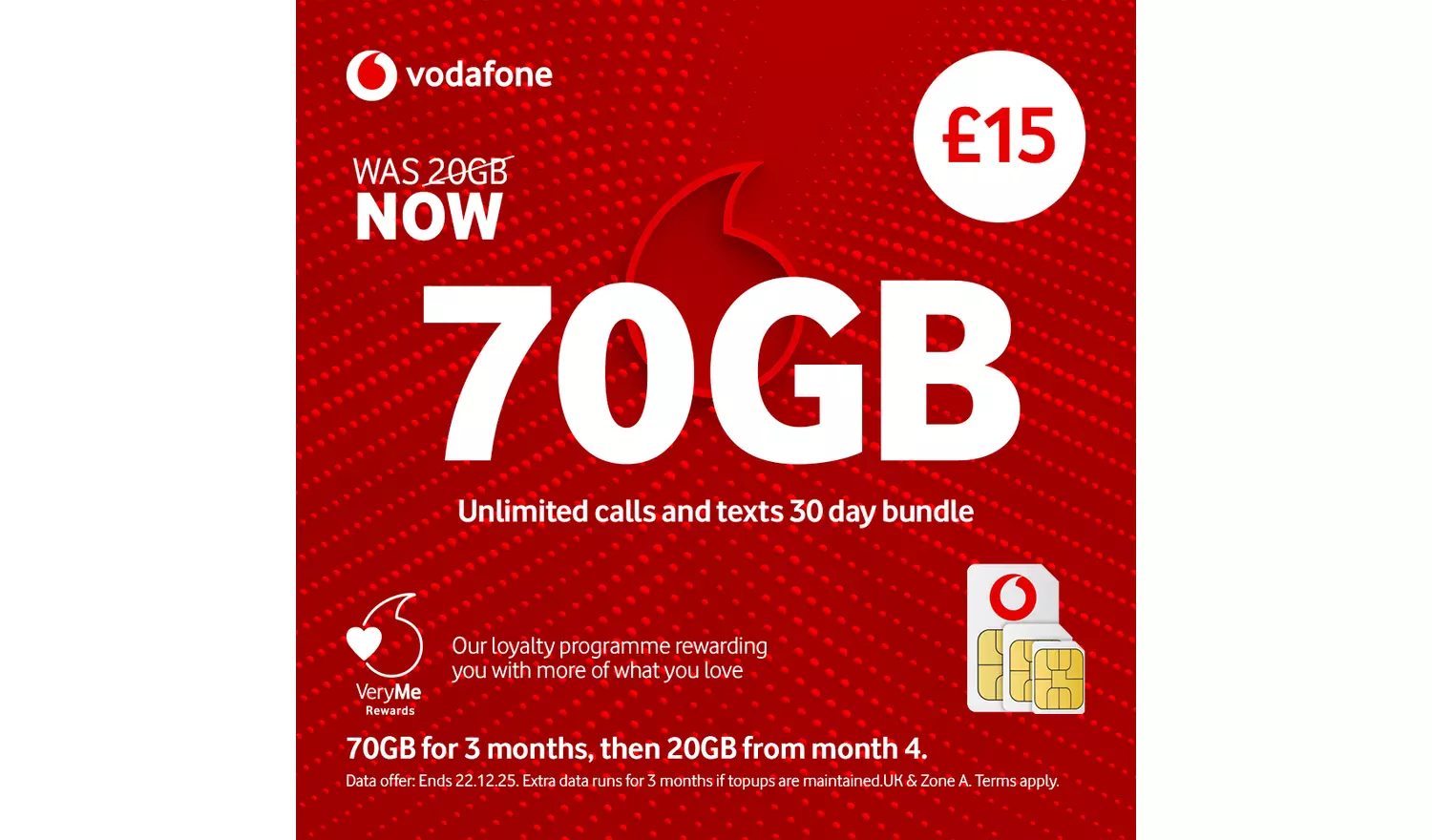 Vodafone 70GB Pay As You Go SIM Card