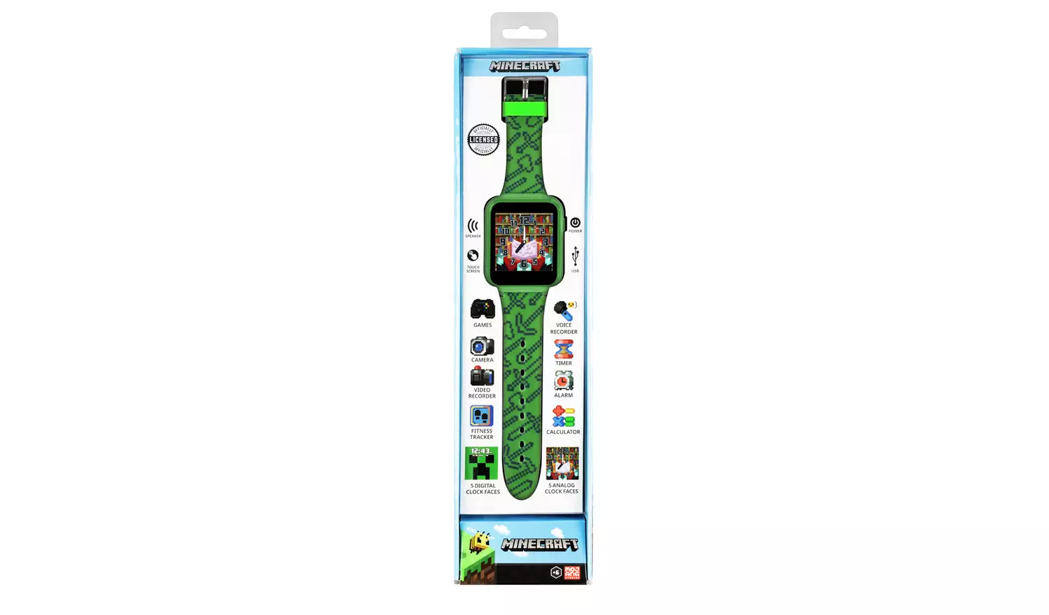 Minecraft Kids Green Silicone Strap Interactive Watch