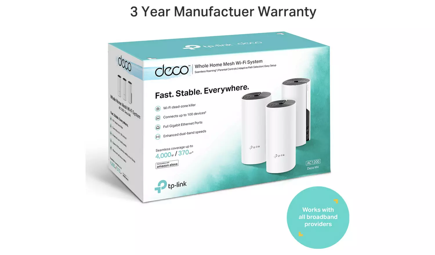 TP-Link Deco M4 AC1200 Whole Home Mesh Wi-Fi System – 3 Pack