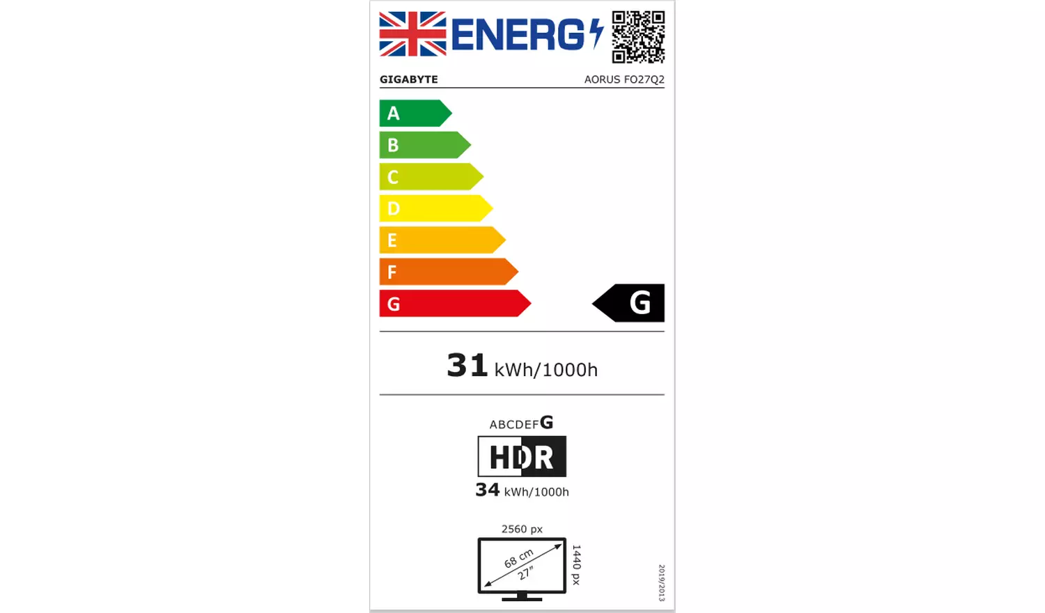 Gigabyte AORUS FO27Q2 27 Inch 240Hz QHD Gaming Monitor