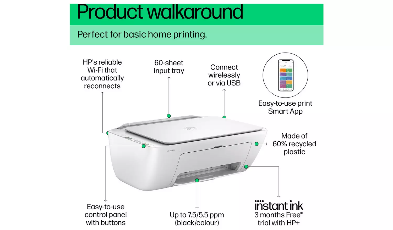 HP DeskJet 2820e AiO Wireless Printer & 3 Months Instant Ink