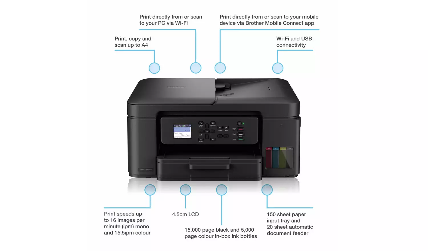 Brother DCP-T780DW 3-in-1 Wireless Tank Printer - Black