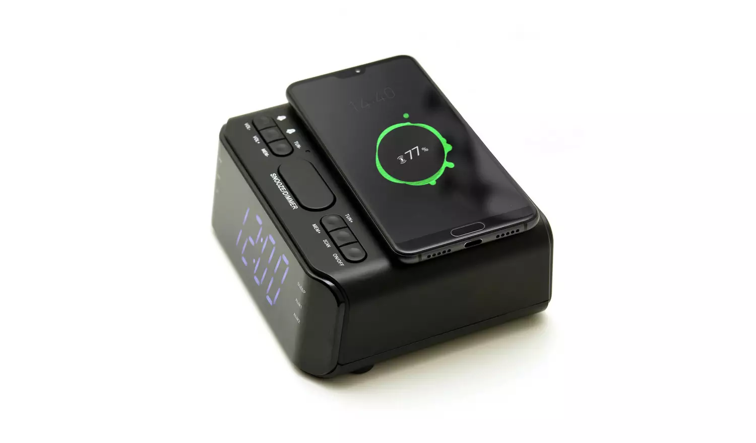 Groov-e Atlas FM Alarm Clock Radio with Wireless Charging