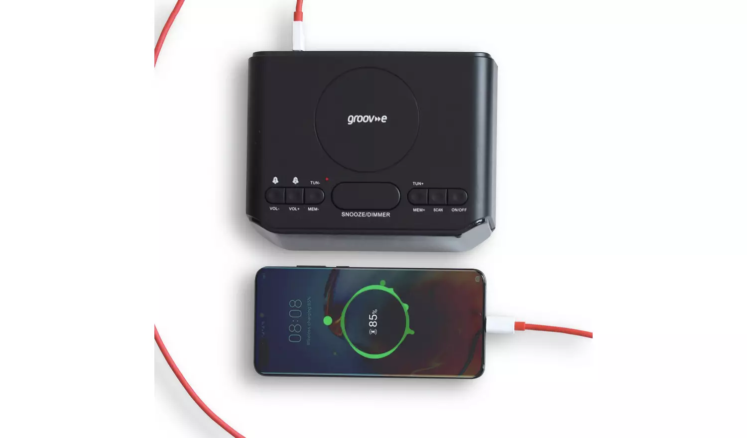 Groov-e Atlas FM Alarm Clock Radio with Wireless Charging