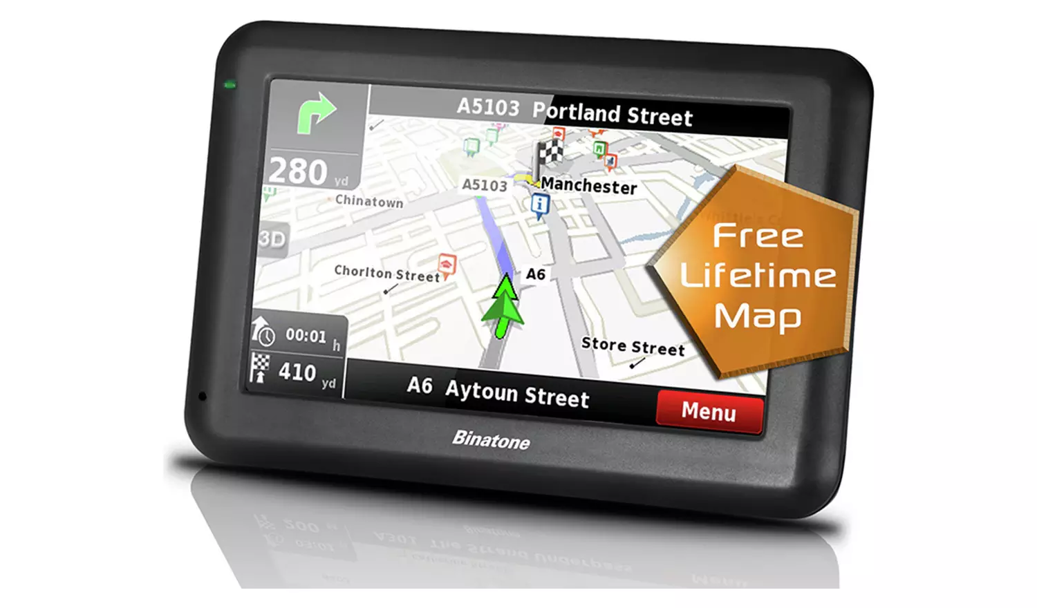 Binatone U435 4.3 Inch Sat Nav Lifetime Maps Uk & ROI