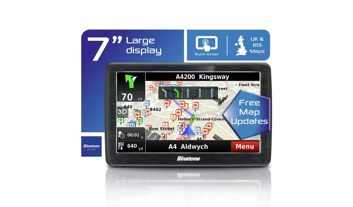 Binatone U700 7 Inch UK,ROI with Lifetime Maps Sat Nav