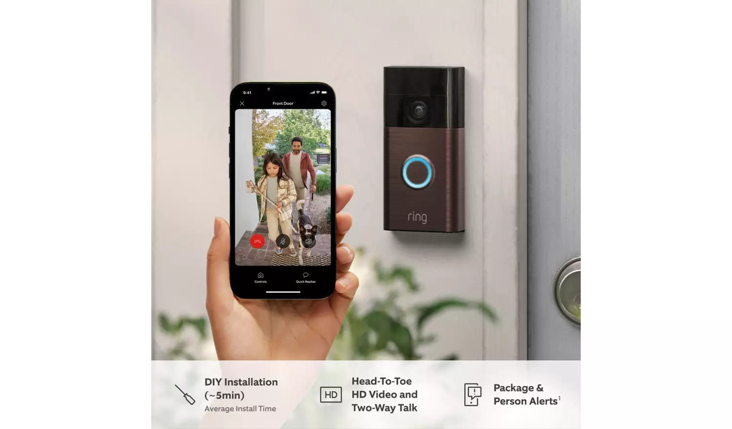 Ring Battery Video Doorbell with Chime - Venetian Bronze