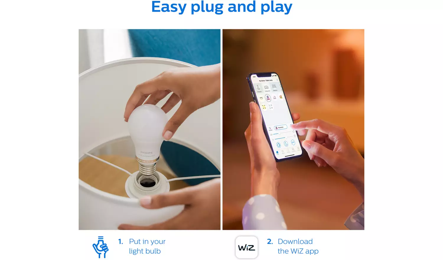Philips WiZ E27 Colour Smart LED Wi-Fi Bulb - 2 Pack