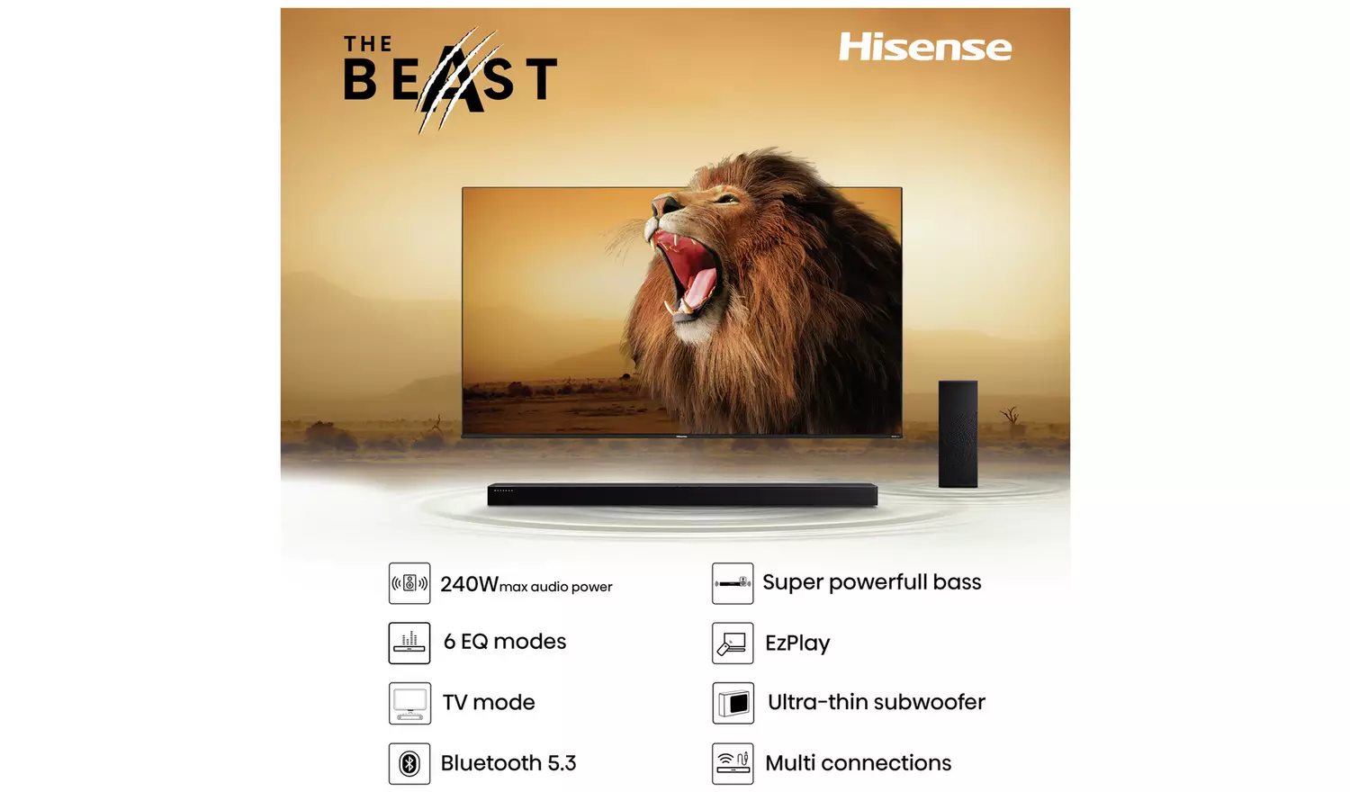 Hisense HS2100 240W 2.1Ch Soundbar with Wireless Sub