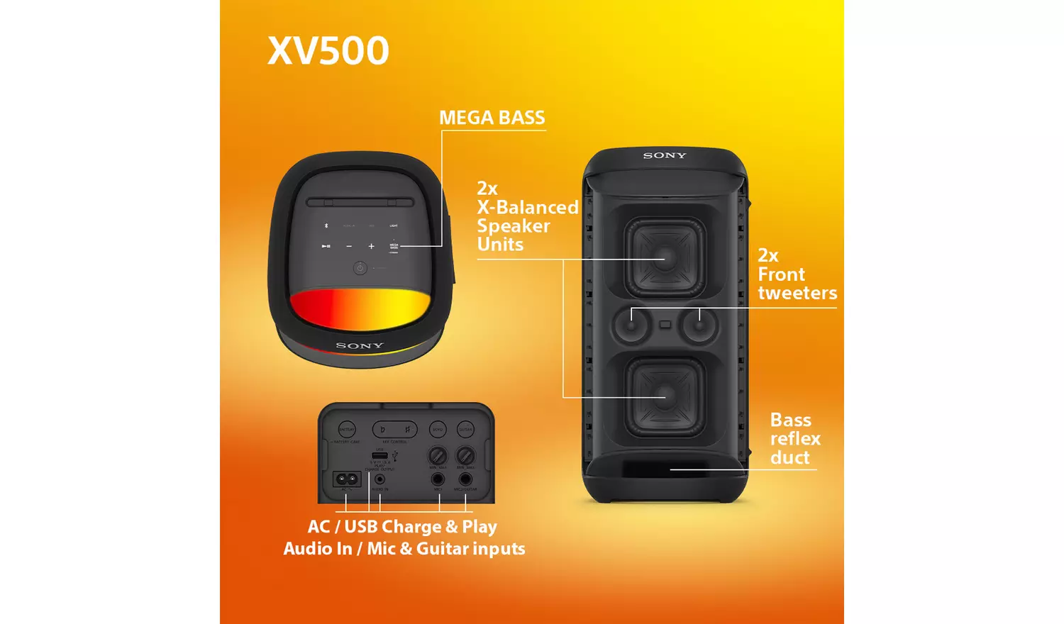 Sony SRS XV500 Bluetooth Portable Party Speaker - Black