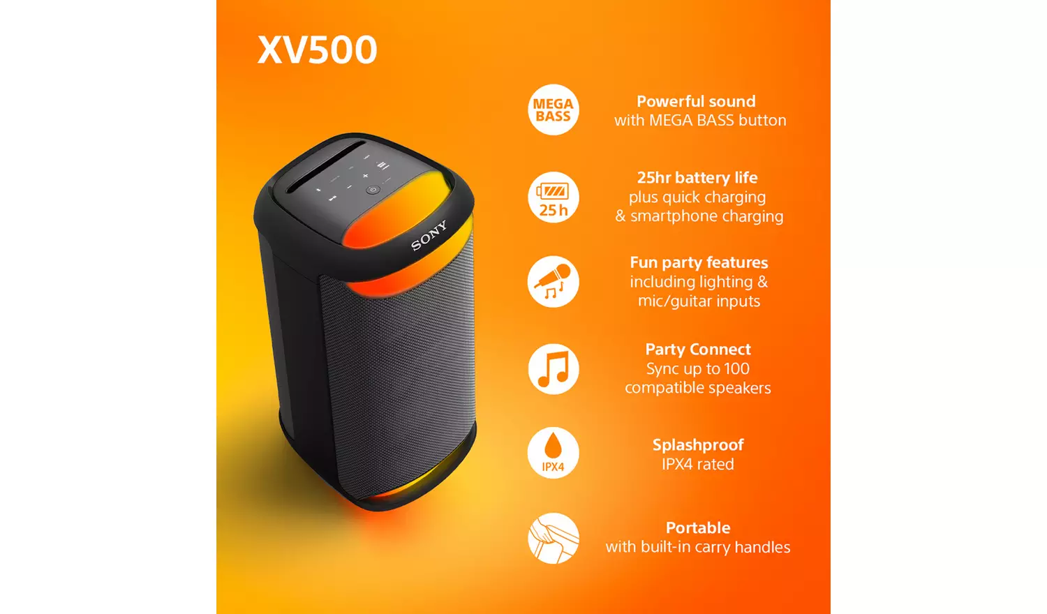 Sony SRS XV500 Bluetooth Portable Party Speaker - Black