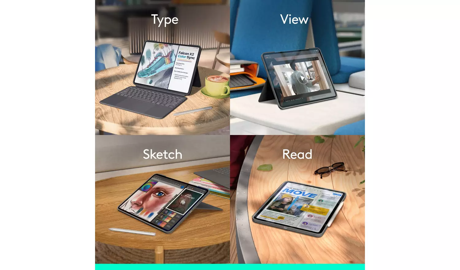 Logitech Combo Touch iPad Pro 12.9 Inch Tablet Case - Grey