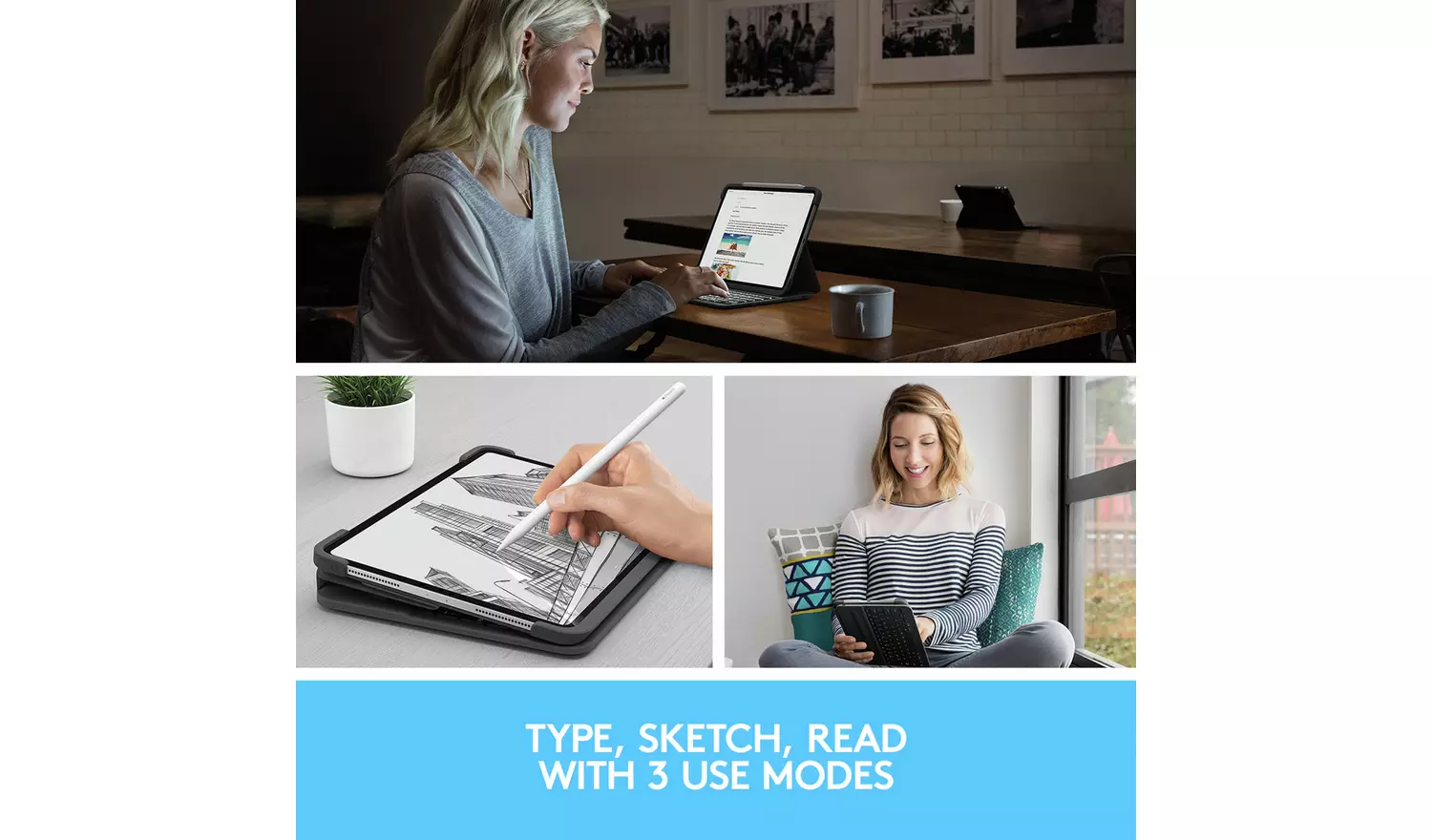 Logitech iPad Pro 12.9 Inch (3rd & 4th gen) Slim Case - Grey