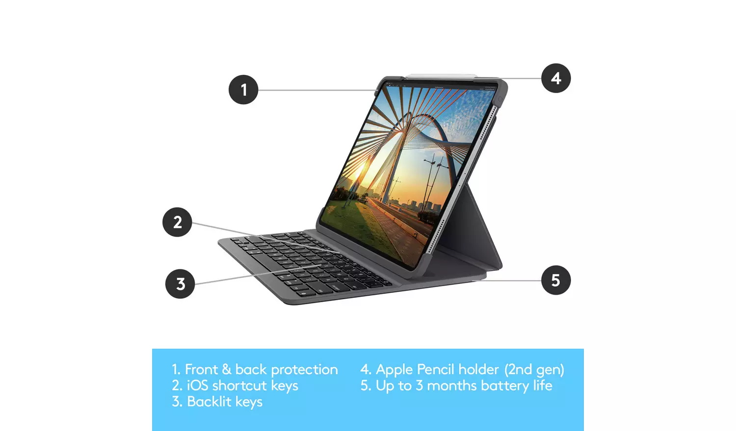 Logitech iPad Pro 12.9 Inch (3rd & 4th gen) Slim Case - Grey