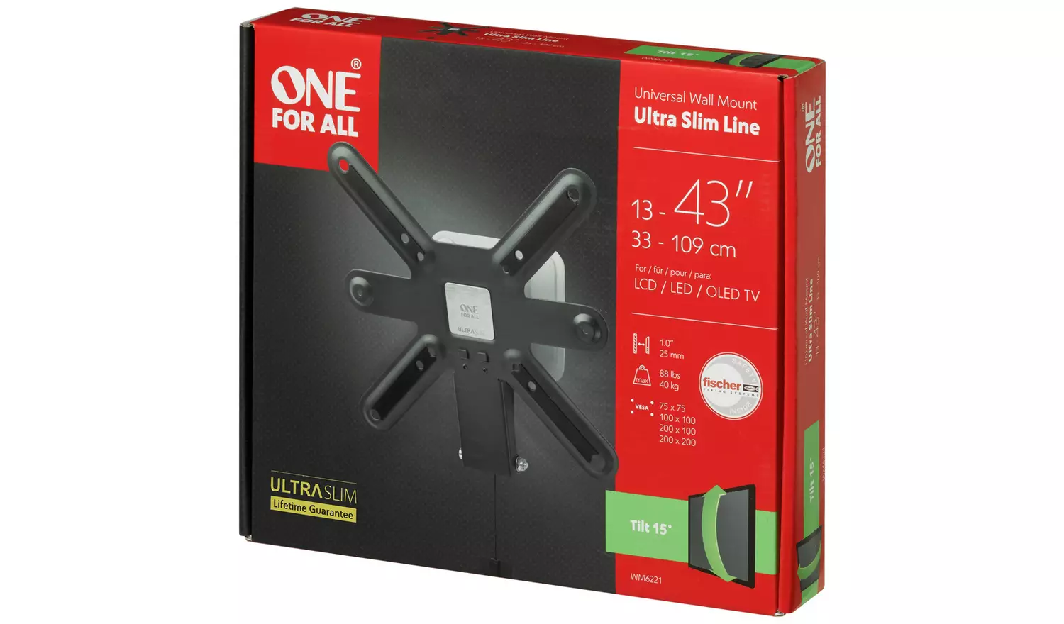 One For All WM6221 Ultra Slim 13 - 43 Inch Tilt TV Bracket