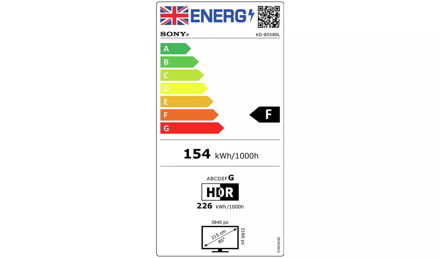 Sony 85 Inch KD85X80LU Smart 4K UHD HDR LED Freeview TV
