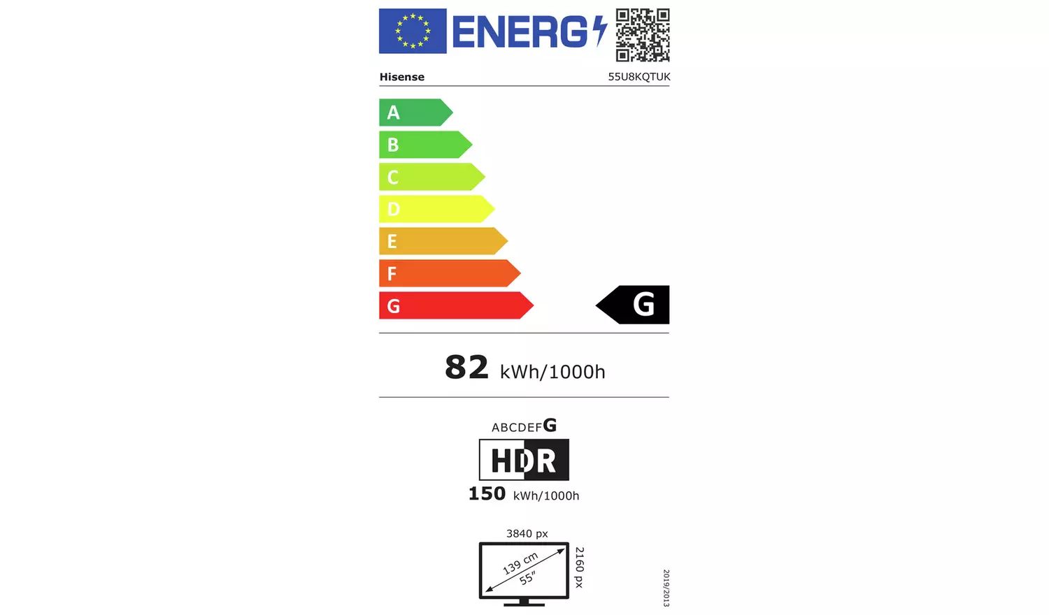 Hisense 55 Inch 55U8KQTUK Smart 4K 144Hz UHD HDR Mini LED TV