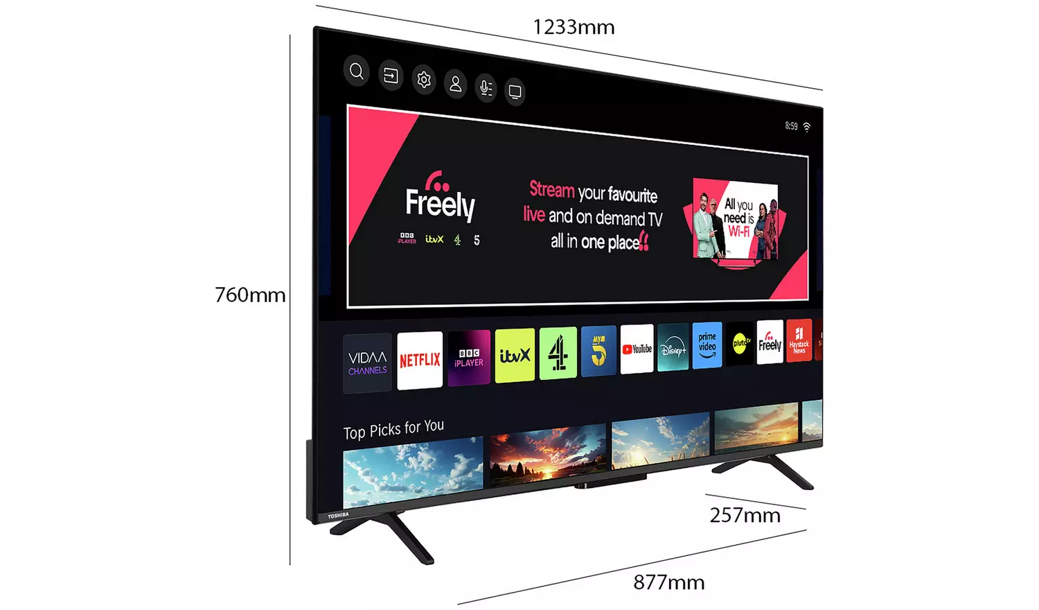 Toshiba 55 Inch 55QV2F63DB Smart UHD HDR QLED Freely TV