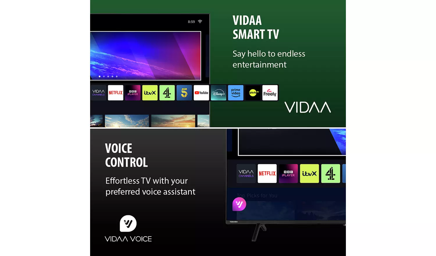 Toshiba 55 Inch 55QV2F63DB Smart UHD HDR QLED Freely TV