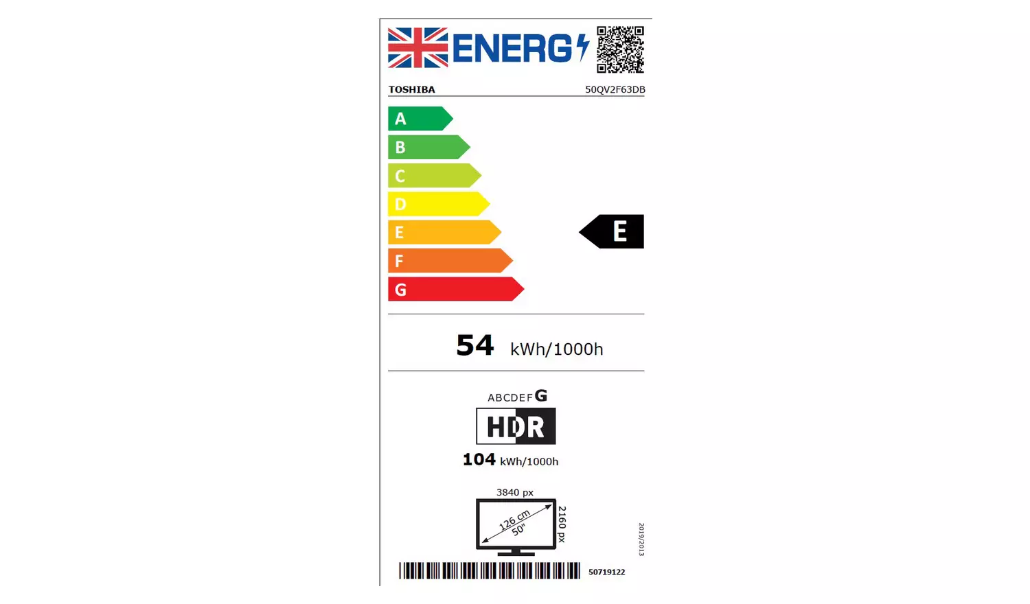 Toshiba 50 Inch 50QV2F63DB Smart UHD HDR QLED Freely TV