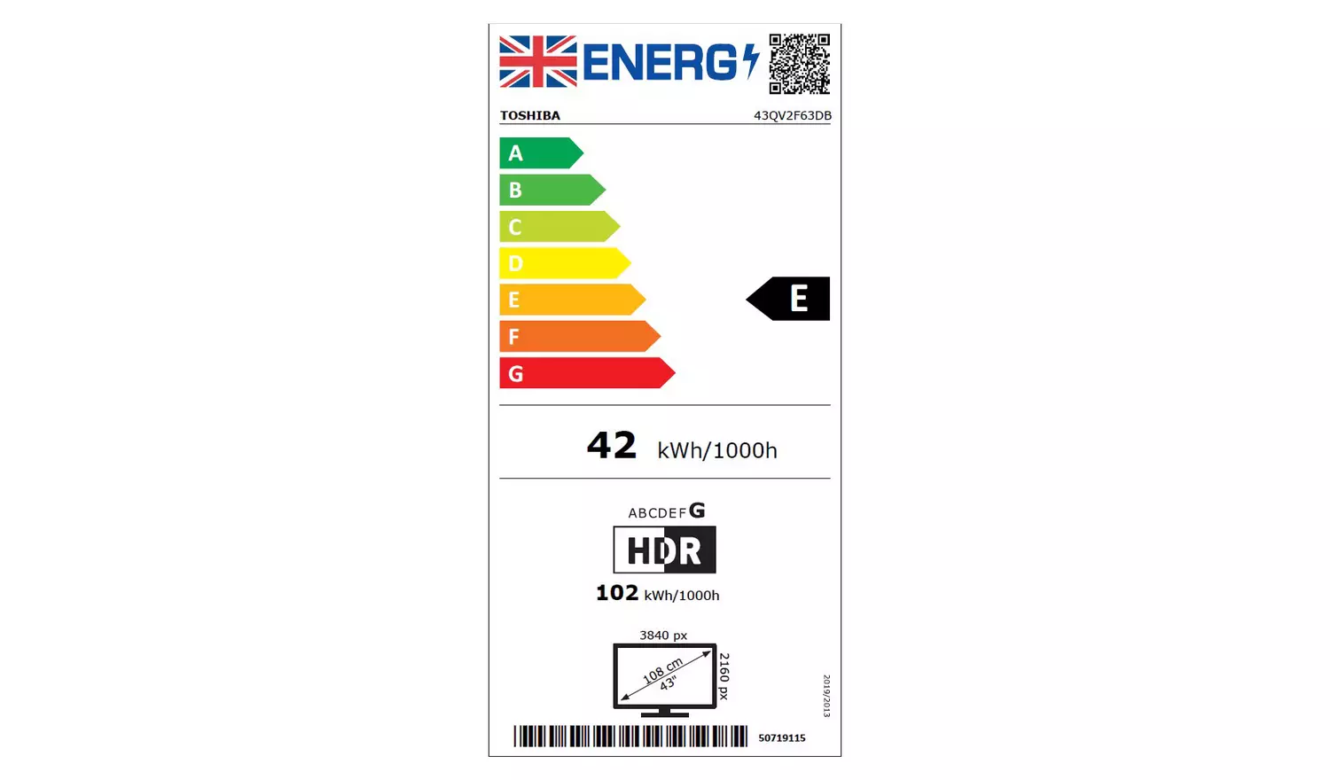 Toshiba 43 Inch 43QV2F63DB Smart UHD HDR QLED Freely TV
