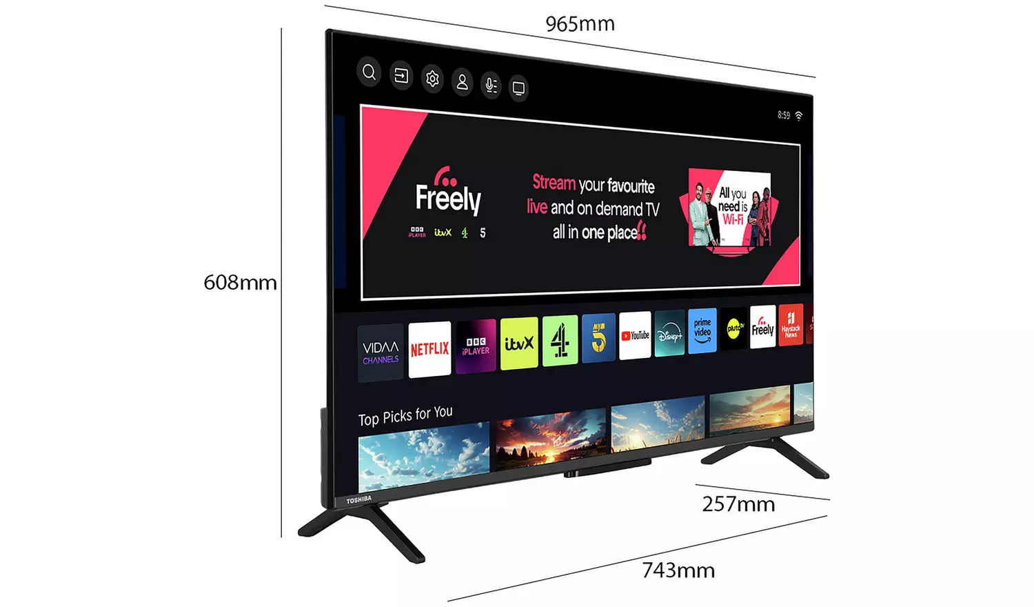 Toshiba 43 Inch 43QV2F63DB Smart UHD HDR QLED Freely TV