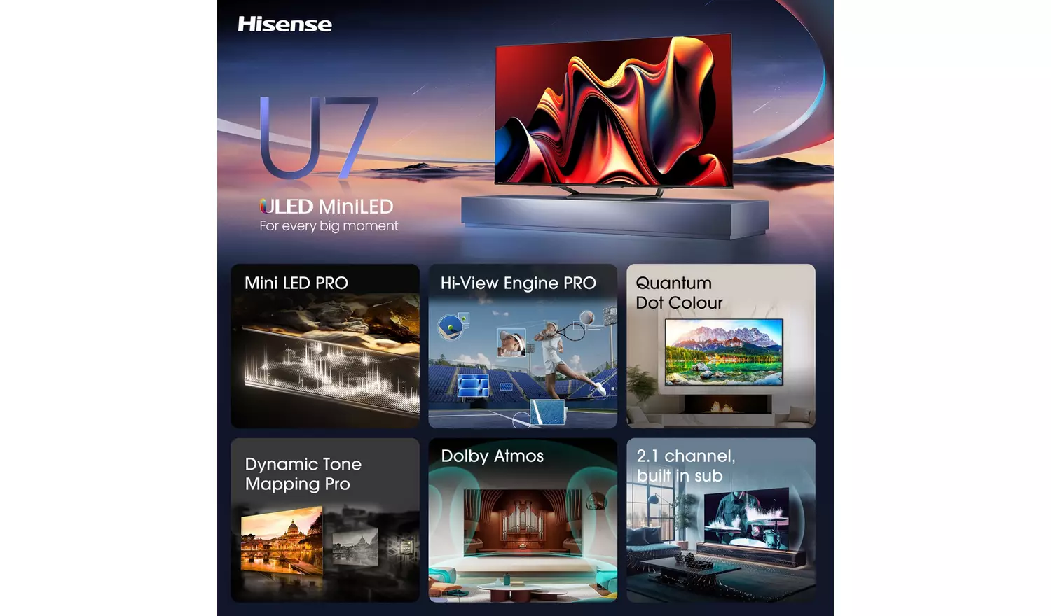 Hisense 100 Inch 100U7NQTUK Smart 4K UHD HDR ULED Freely TV