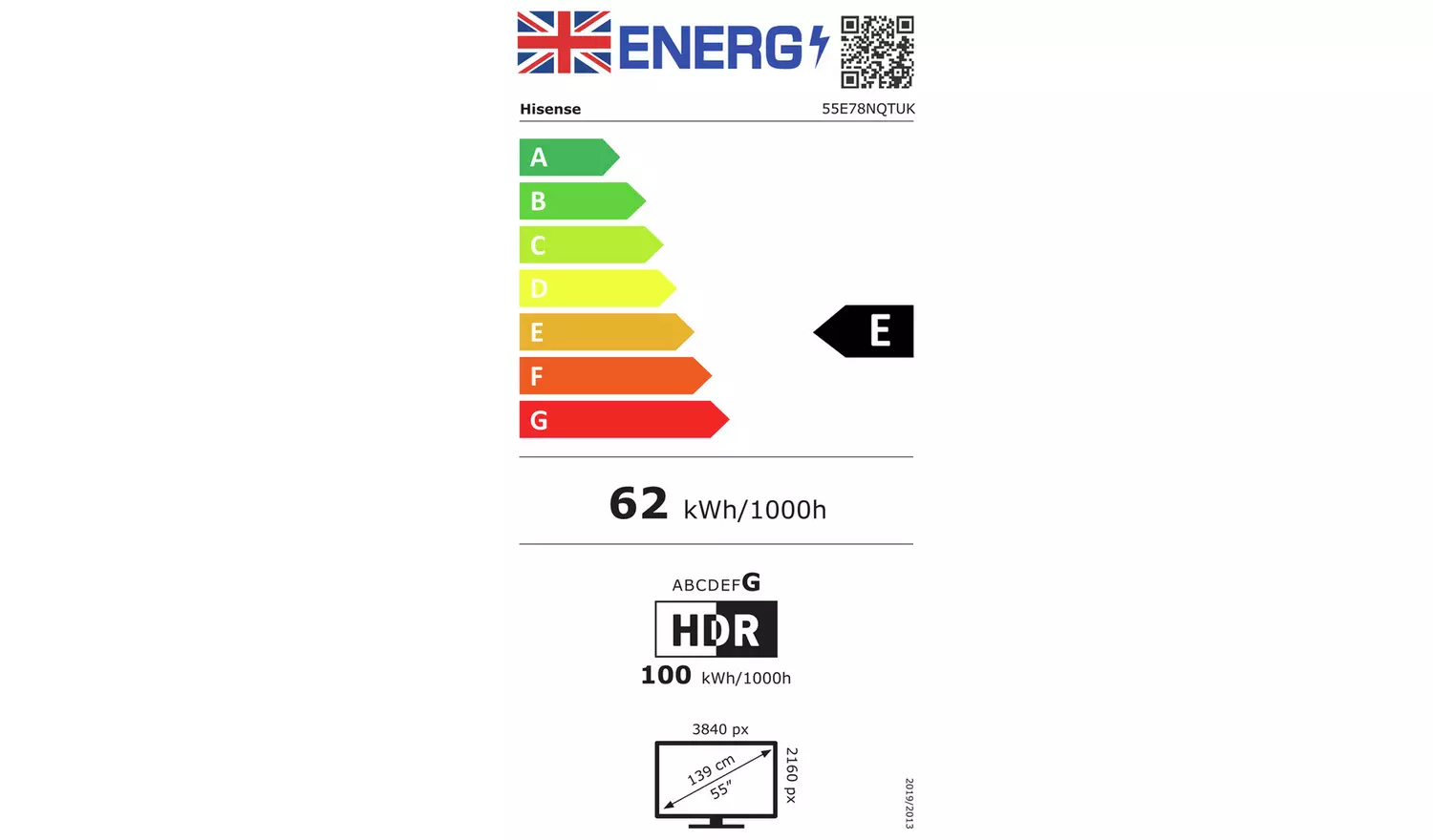 Hisense 55 Inch 55E78NQTUK Smart 4K HDR UHD QLED Freely TV