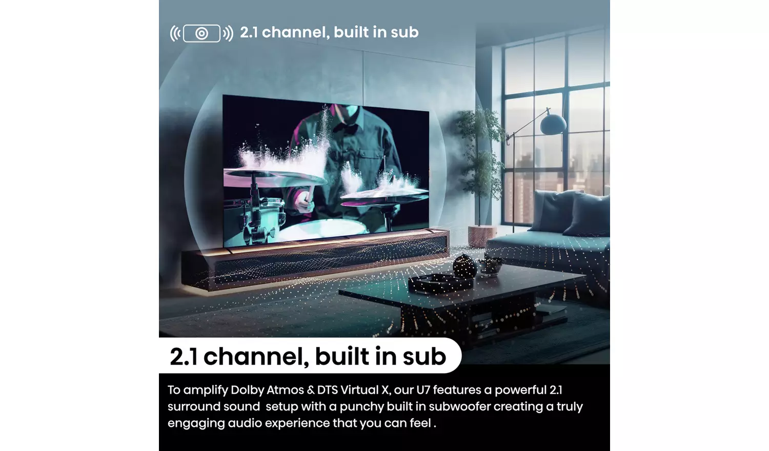 Hisense 55 In 55U7NQTUK Smart 4K UHD HDR Mini LED Freely TV