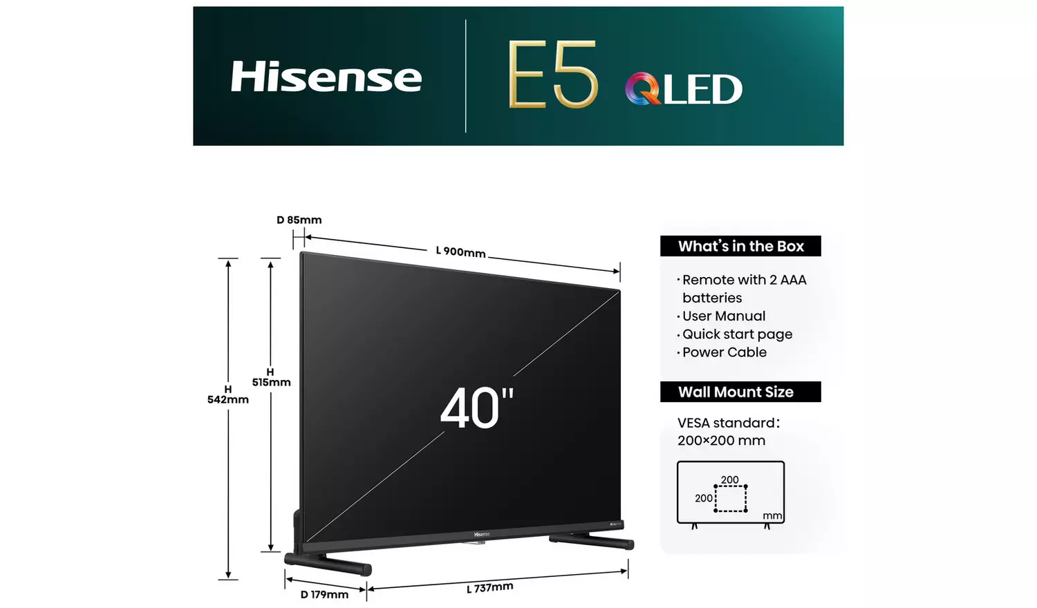 Hisense 40 Inch 40E5NQTUK Smart Full HD HDR QLEDTV