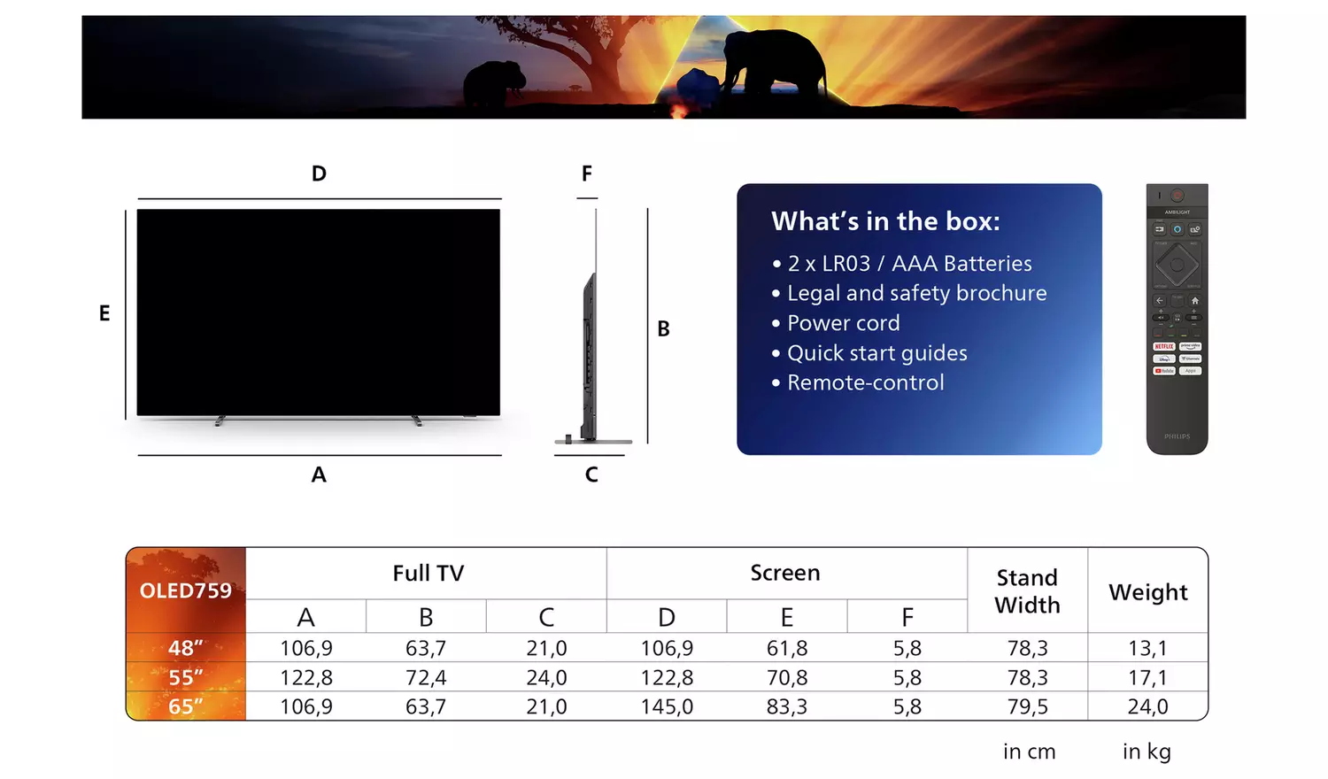 Philips 65 Inch 65OLED759 Smart 4K UHD HDR OLED Freeview TV